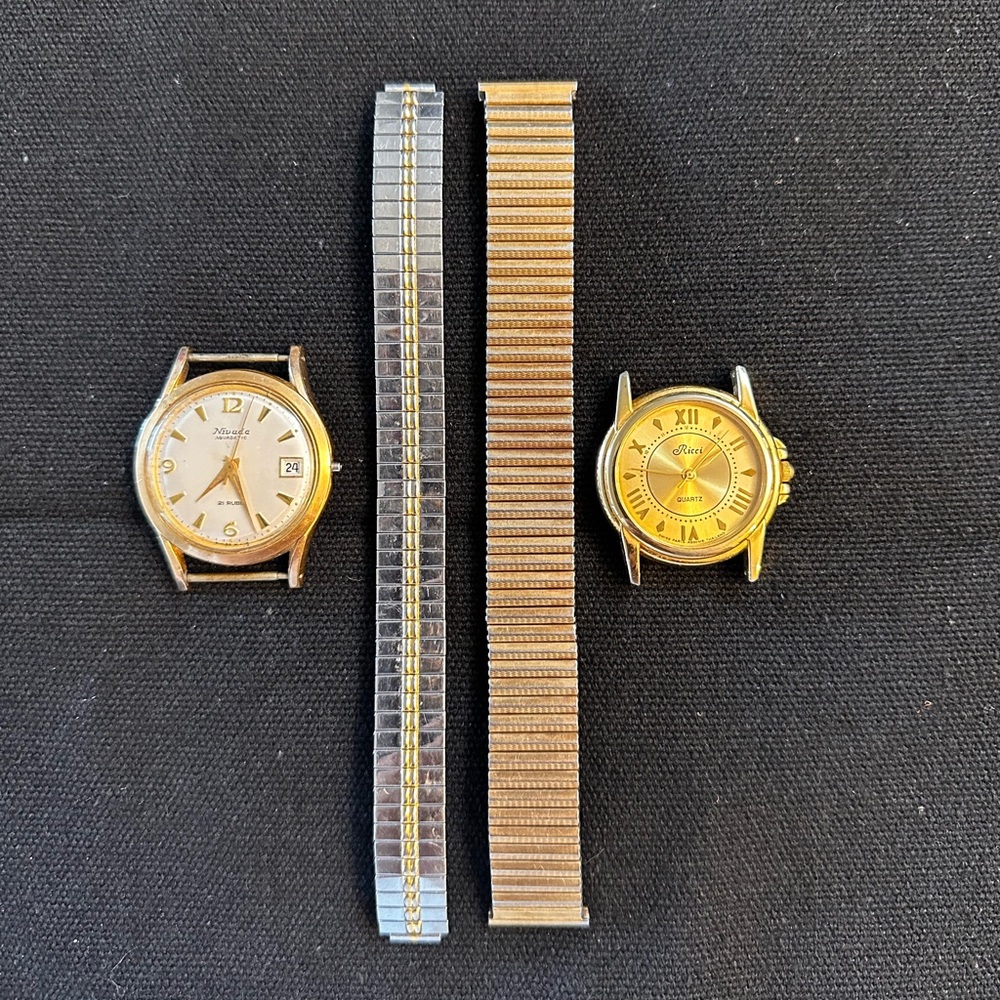 Vintage Quartz Watch Bundle – Ricci & Napier – 2 Stretch Bands – Gold Tone